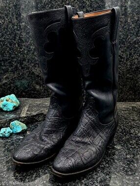 Vintage Mens Lucchese Black Leather Western Boots